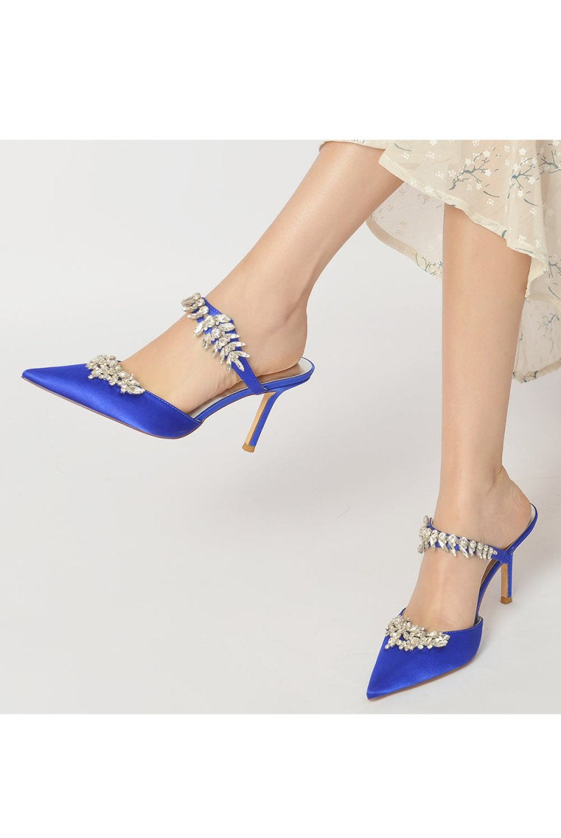 Pointed Toe Crystal Flower Strap Stiletto Heel - KissProm