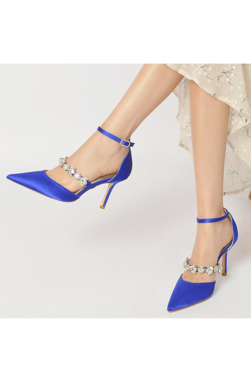 Satin High Heels with Rhinestone Strap - KissProm