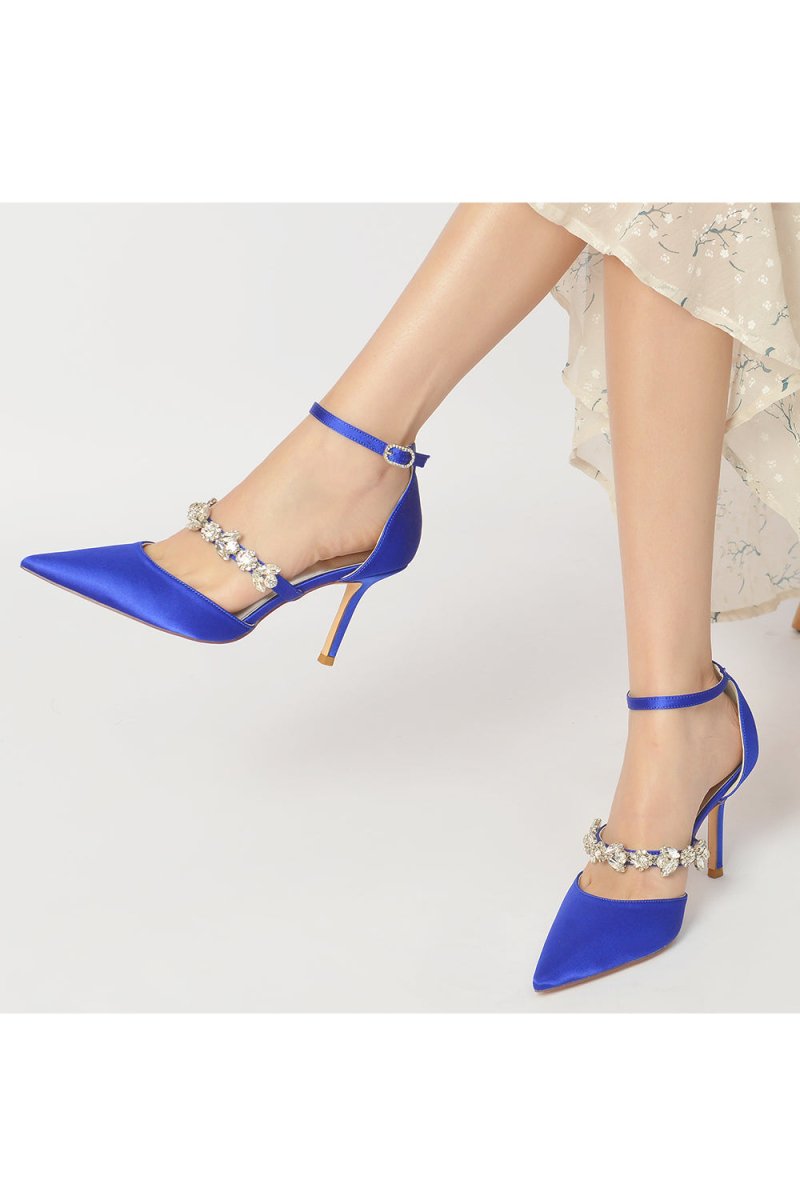 Satin High Heels with Rhinestone Strap - KissProm