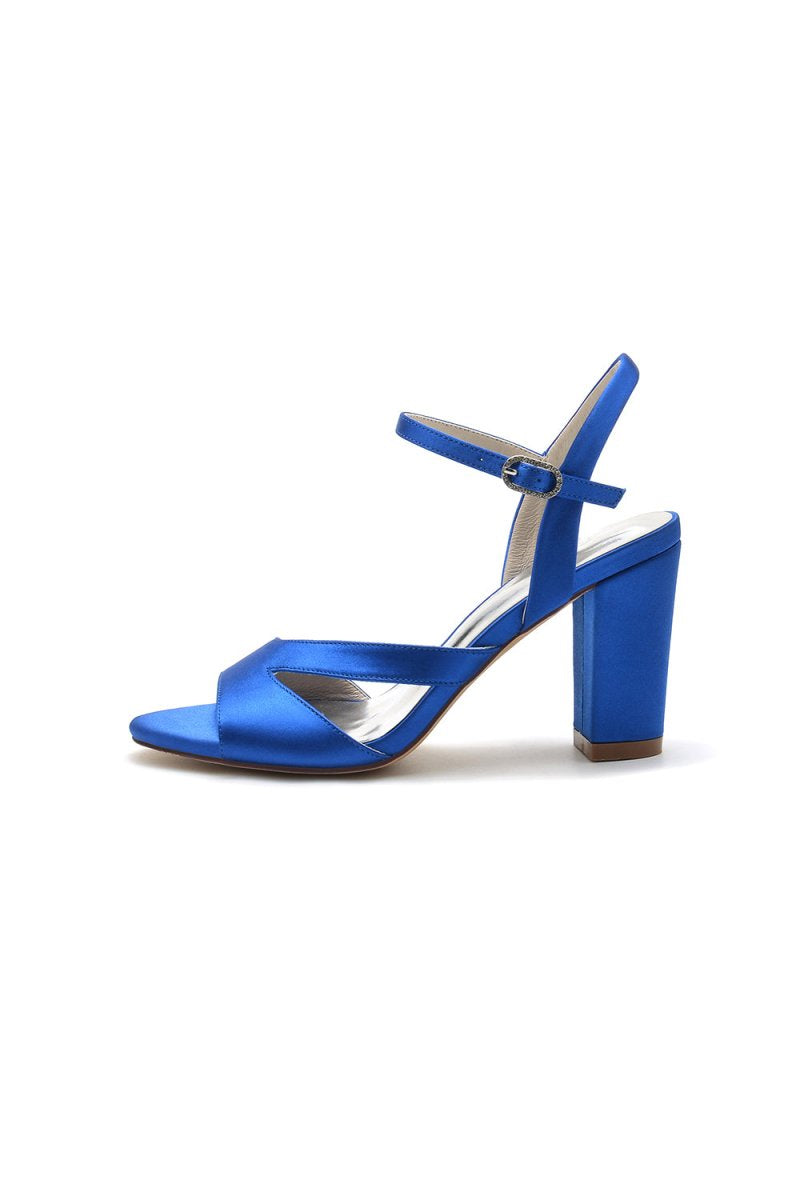 Simple Open Toe Block Heels with Ankle Strap - KissProm