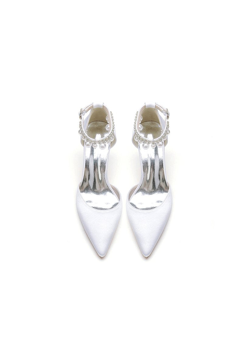 Pointed Toe Wedding Heels with Pearl Tassel - KissProm