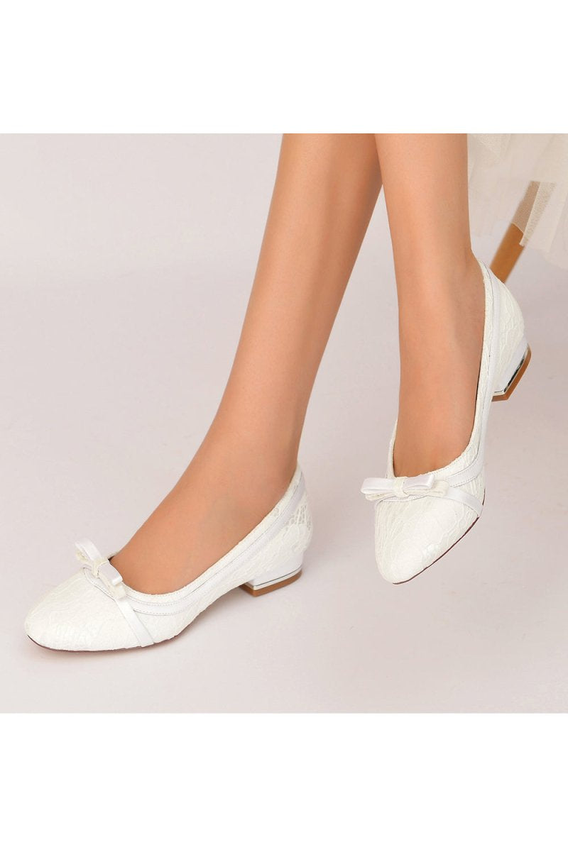 Lace Flats Sandal with Bow Bridal - KissProm
