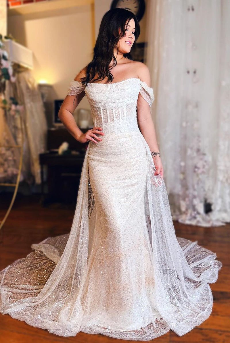 Mermaid Off the Shoulder Sequins Wedding Dresses