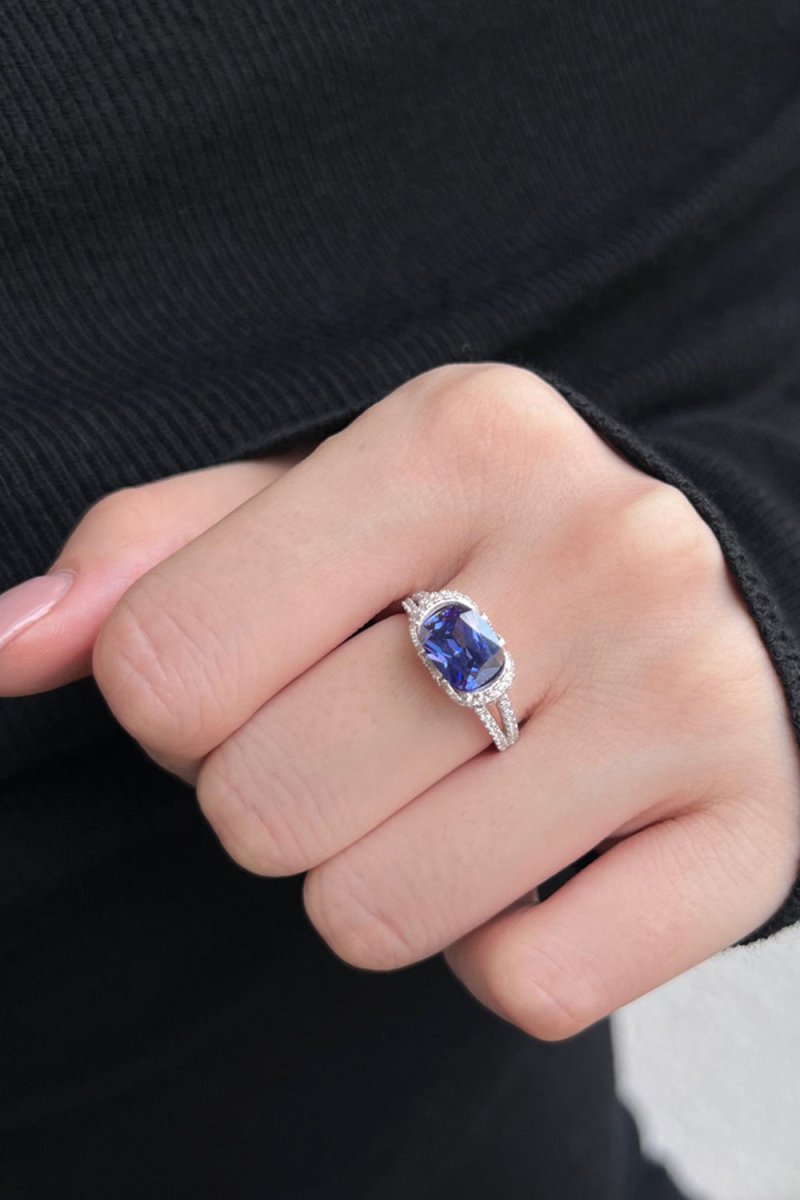 2.5 Carat Fat Rectangle Sapphire Engagement Ring - KissProm