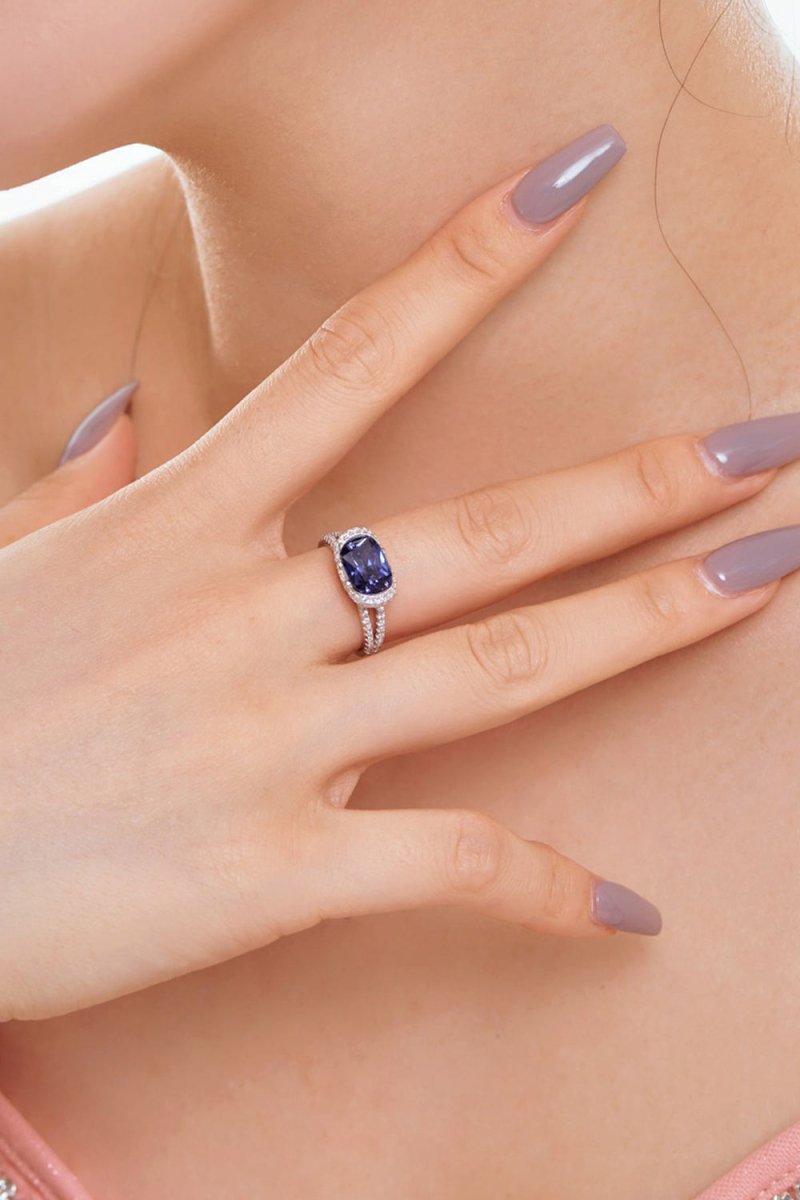 2.5 Carat Fat Rectangle Sapphire Engagement Ring - KissProm