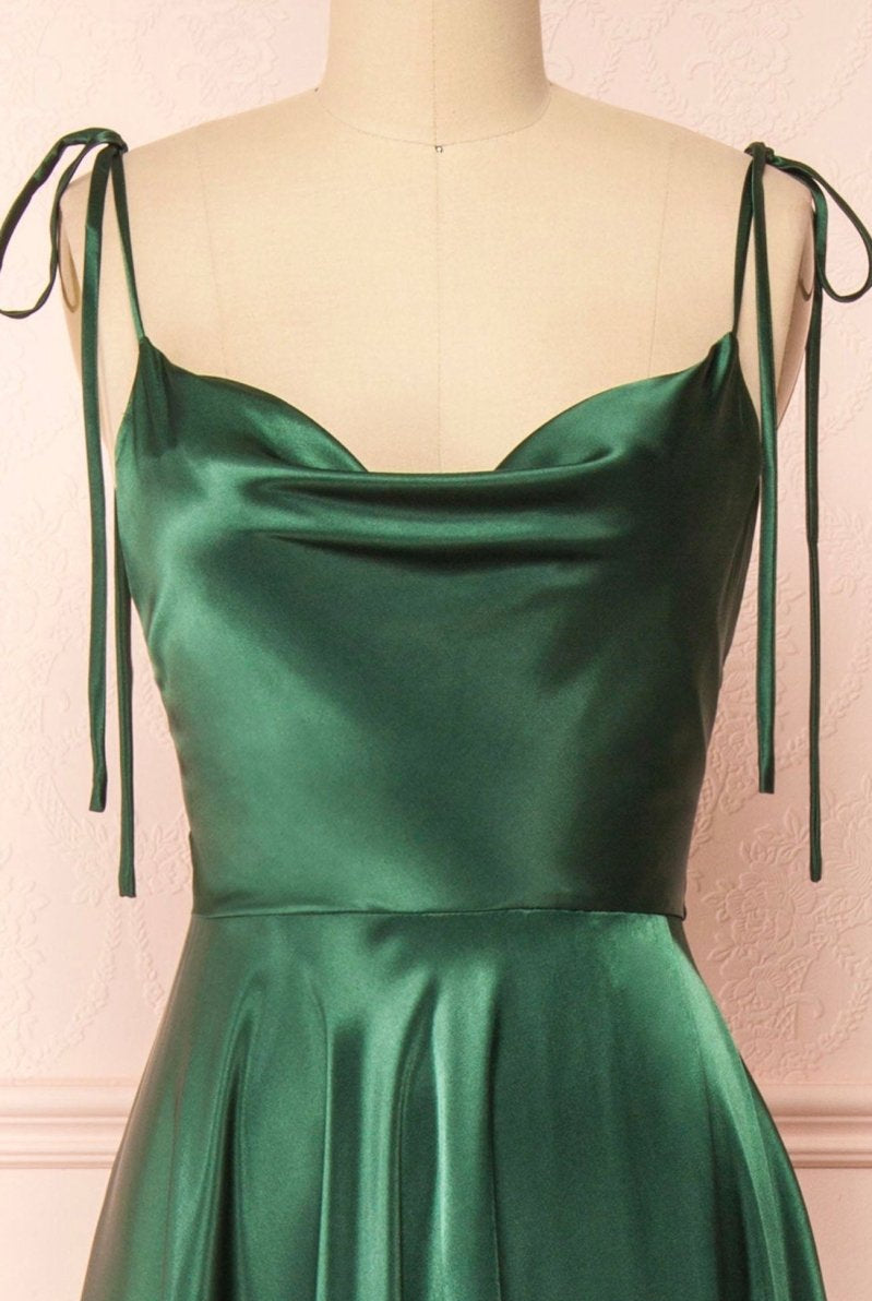 Vienna | Simple Satin Long A - Line Prom Dress Spaghetti Straps Evening Dress - KissProm