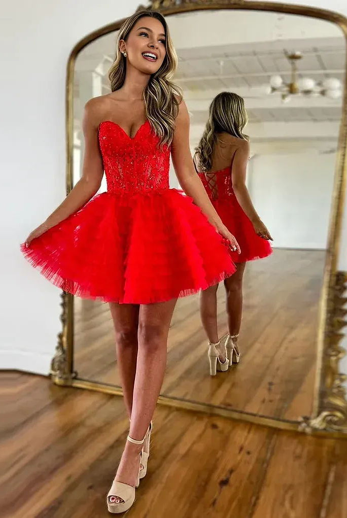 Jasna | A-Line Ruffled Yellow Strapless Corset Short Homecoming Dress