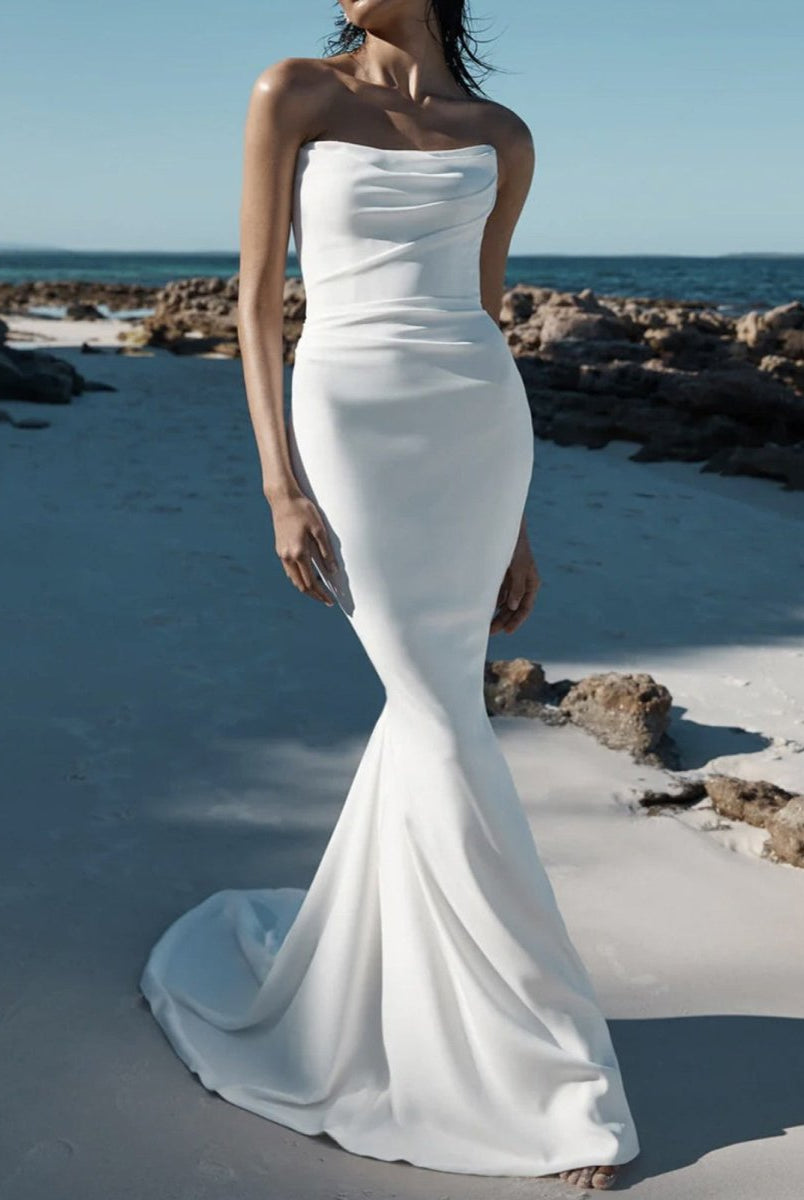 Lilia | Mermaid Satin Sleeveless Wedding Dress With Sweep Train