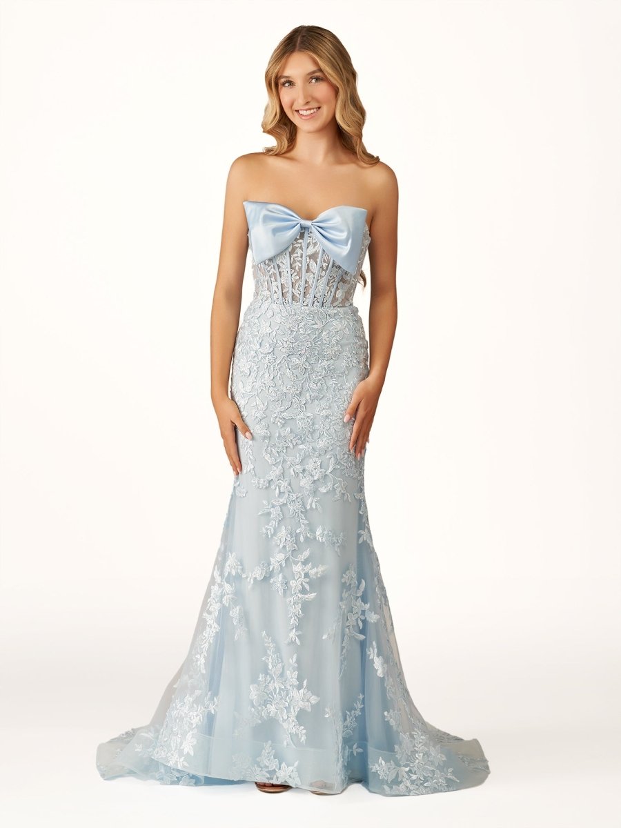 Arvin | Strapless Mermaid Lace Appliques Long Prom Dress with Bow