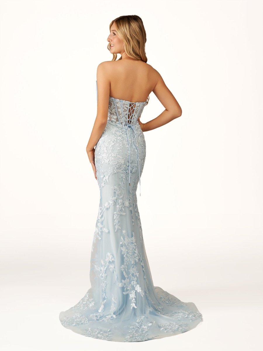 Arvin | Strapless Mermaid Lace Appliques Long Prom Dress with Bow