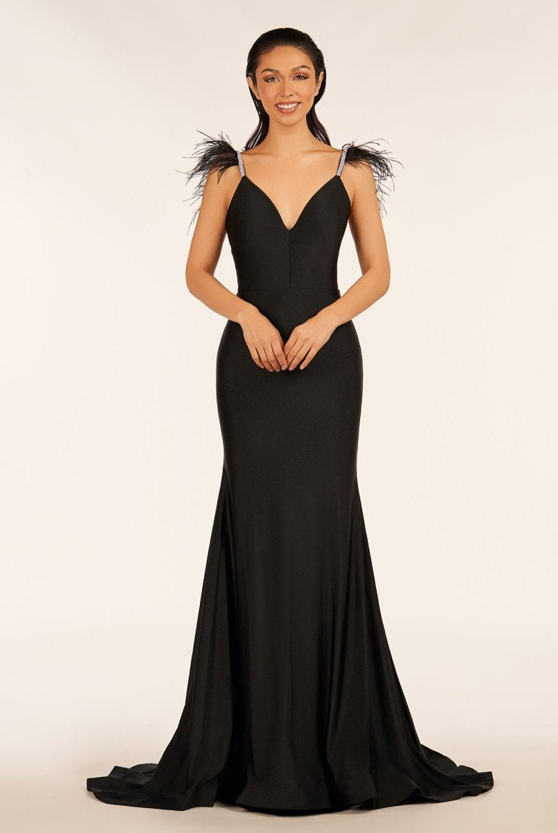 Stephanie |Mermaid Backless Jersey Prom Dress with Feathers - KissProm