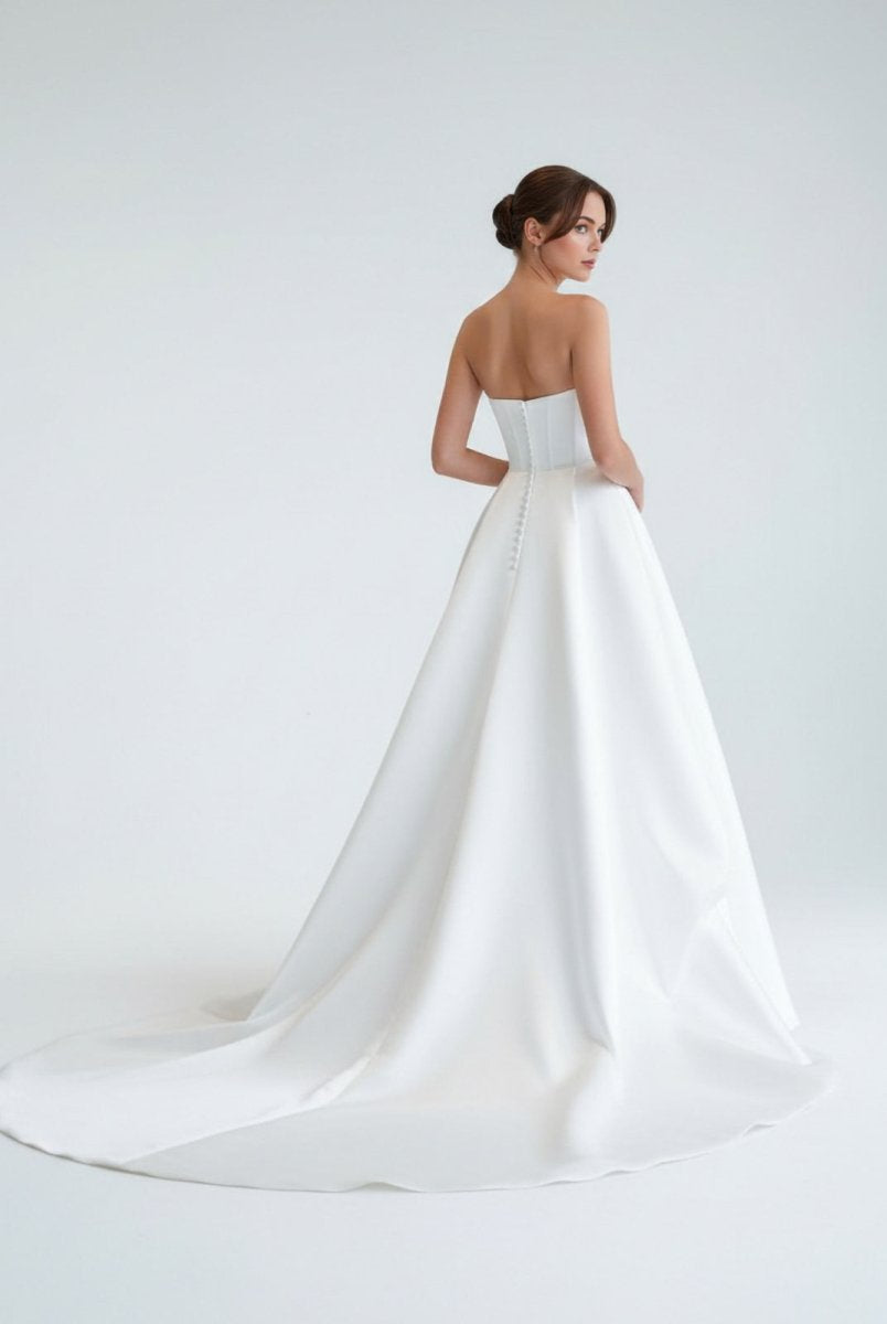 Jane | A-Line Strapless White Satin Wedding Dresses with Slit