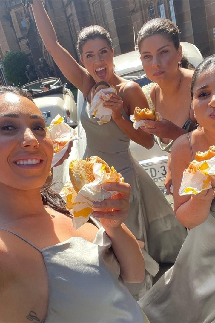 Dusty Blue Straps Cowl Neck Satin Long Bridesmaid Dress with Slit - KissProm