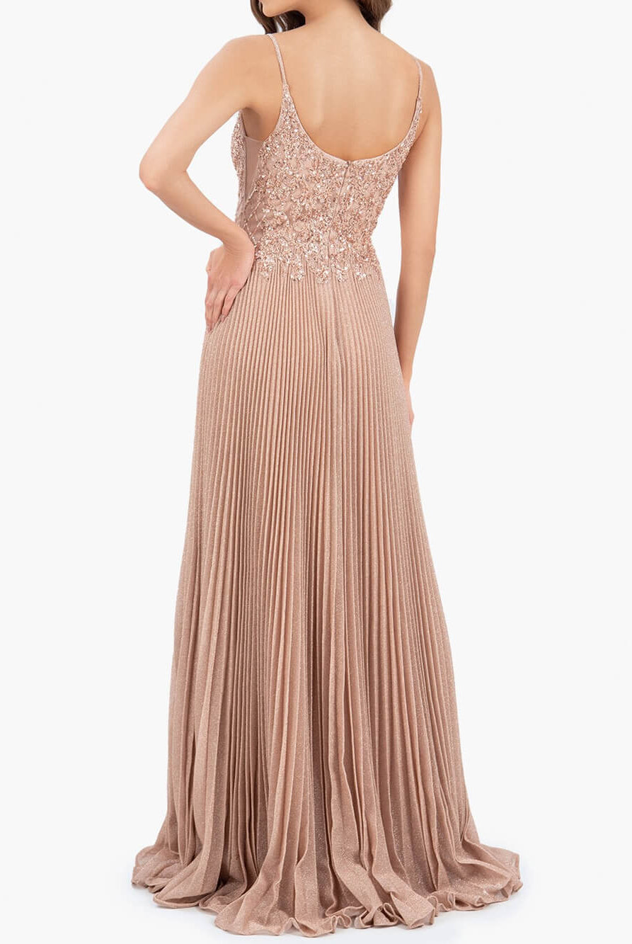 Elizabeth | Rose Pink A - line Floor Length Glitter Jersey Prom Dress with Appliques and Sequins - KissProm