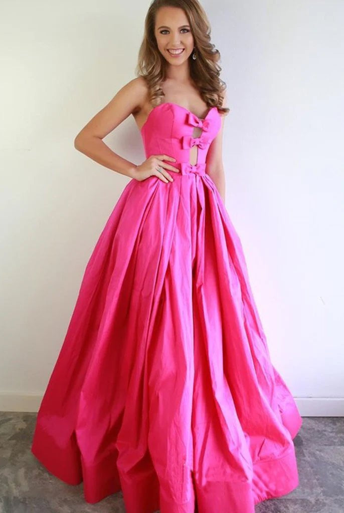 Sloane | Chic A - line Sweetheart Fuchsia Prom Dresses Satin Prom Dress Evening Dress - KissProm