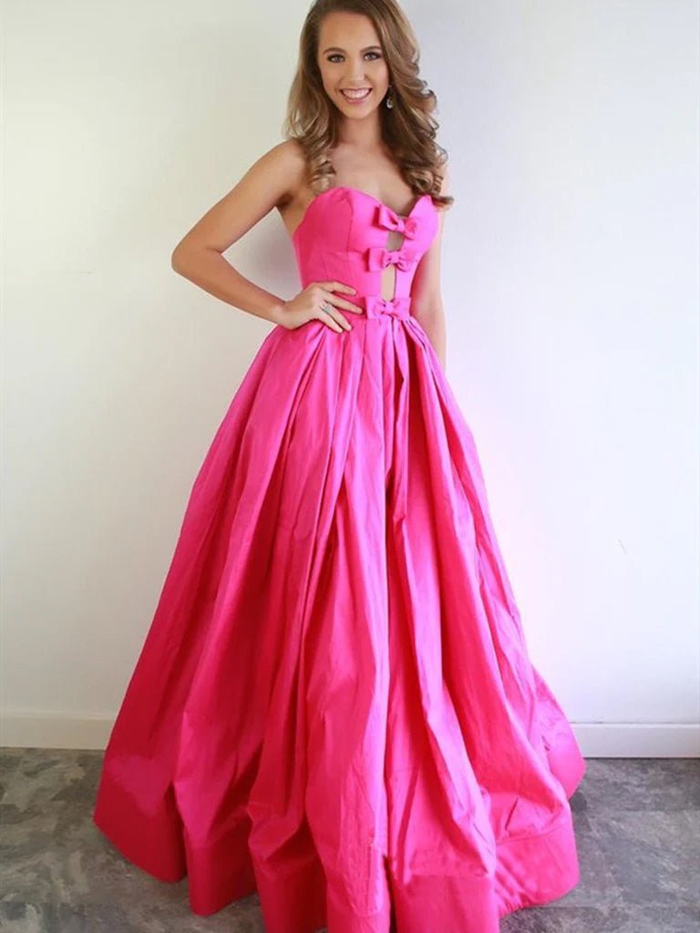 Sloane | Chic A - line Sweetheart Fuchsia Prom Dresses Satin Prom Dress Evening Dress - KissProm