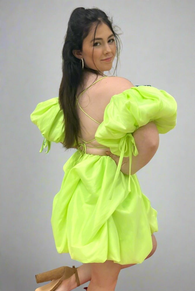Beonna | Lemon Green A - line Ruffle Homecoming Dress with Detachable Sleeves - KissProm