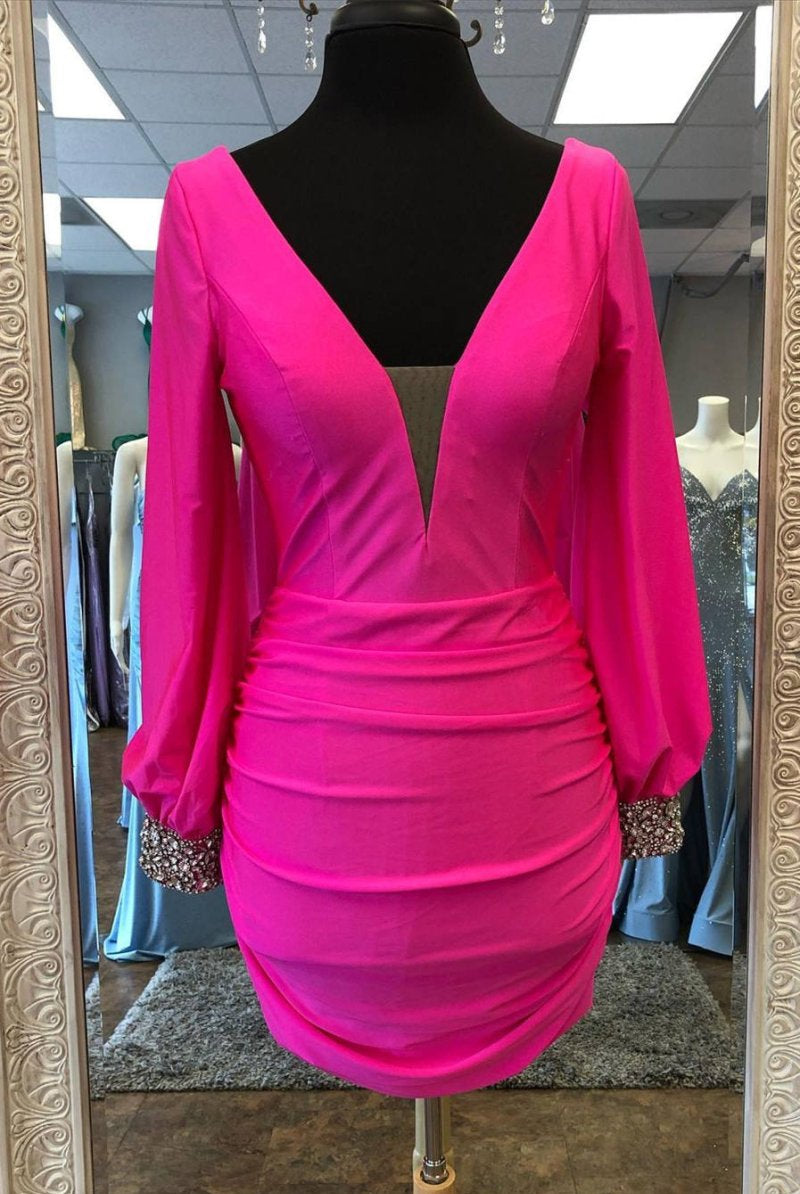 Letty | Elegant Long Sleeves Orange Short Homecoming Dress - KissProm