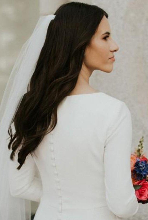 Kylie | Satin Chapel Train Mermaid Long Sleeve Wedding Dress