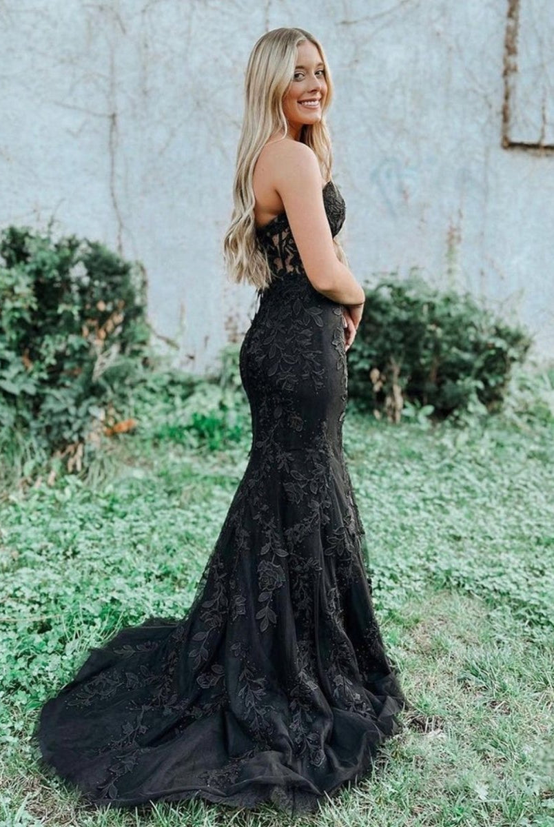 Evie |Mermaid Sweetheart Neck Lace Long Prom Dress With Appliques
