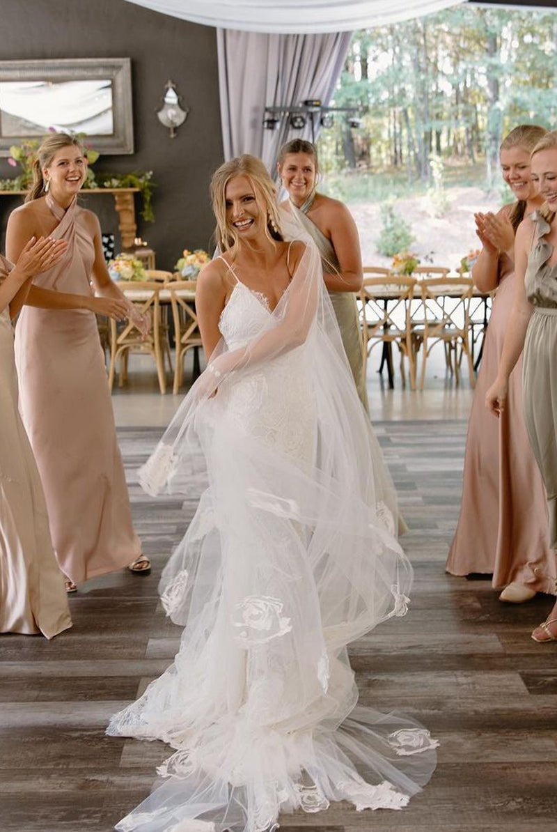 Boho Mermaid V Neck Lace Wedding Dresses - KissProm