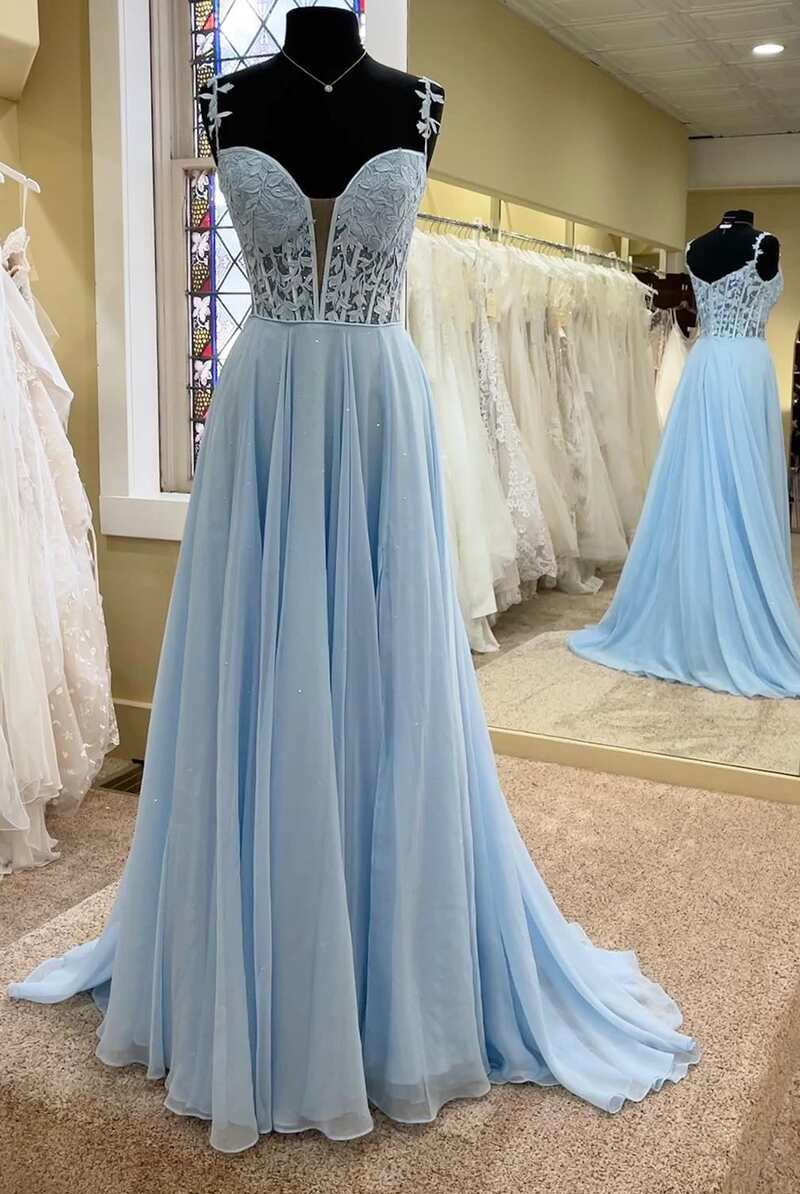 Periwinkle Off - the - Shoulder A - line Princess Prom Gown - KissProm