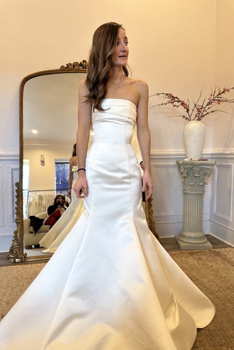 Elegant Mermaid Strapless Satin Sleeveless Wedding Dresses - KissProm