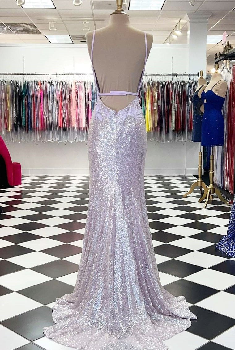 Miracle |Mermaid V Neck Sequins Prom Dress with Slit