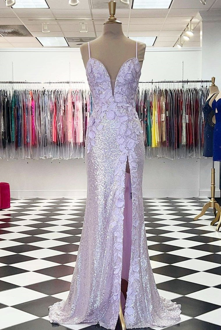 Miracle |Mermaid V Neck Sequins Prom Dress with Slit