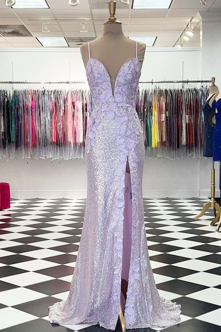 Miracle |Mermaid V Neck Sequins Prom Dress with Slit