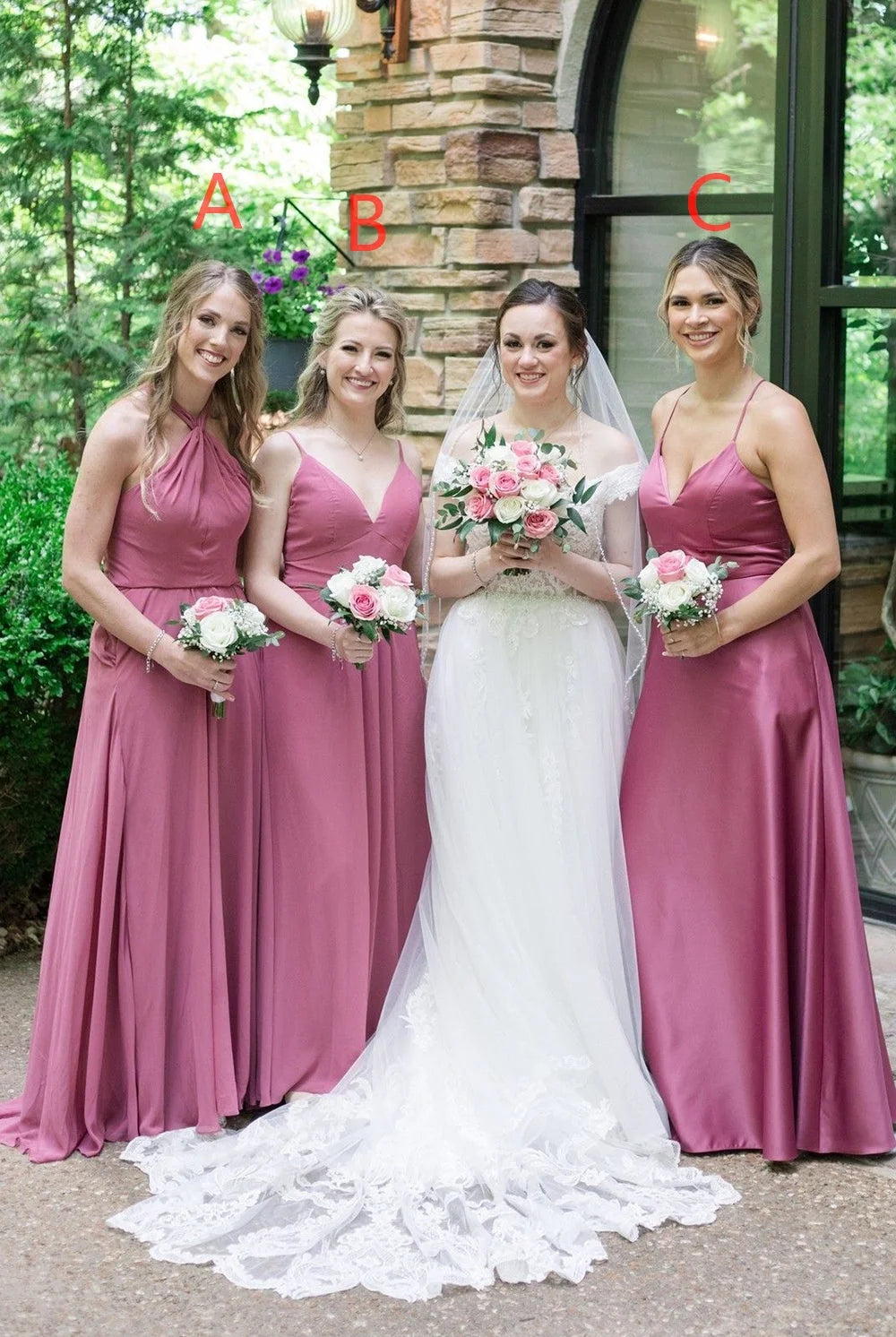 Mauve Chiffon Halter A - Line Long Bridesmaid Dress - KissProm
