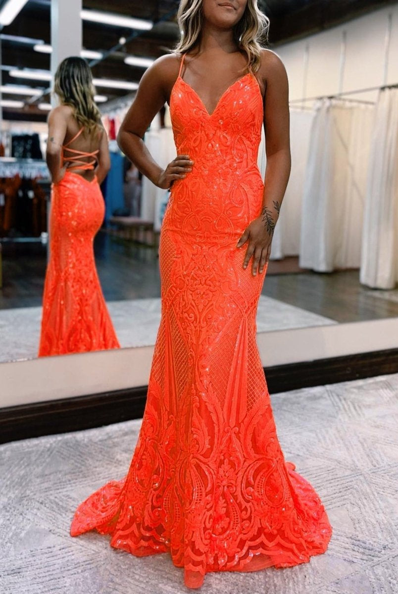 V Neck Pink Glitter Backless Mermaid Bodycon Long Prom Dress