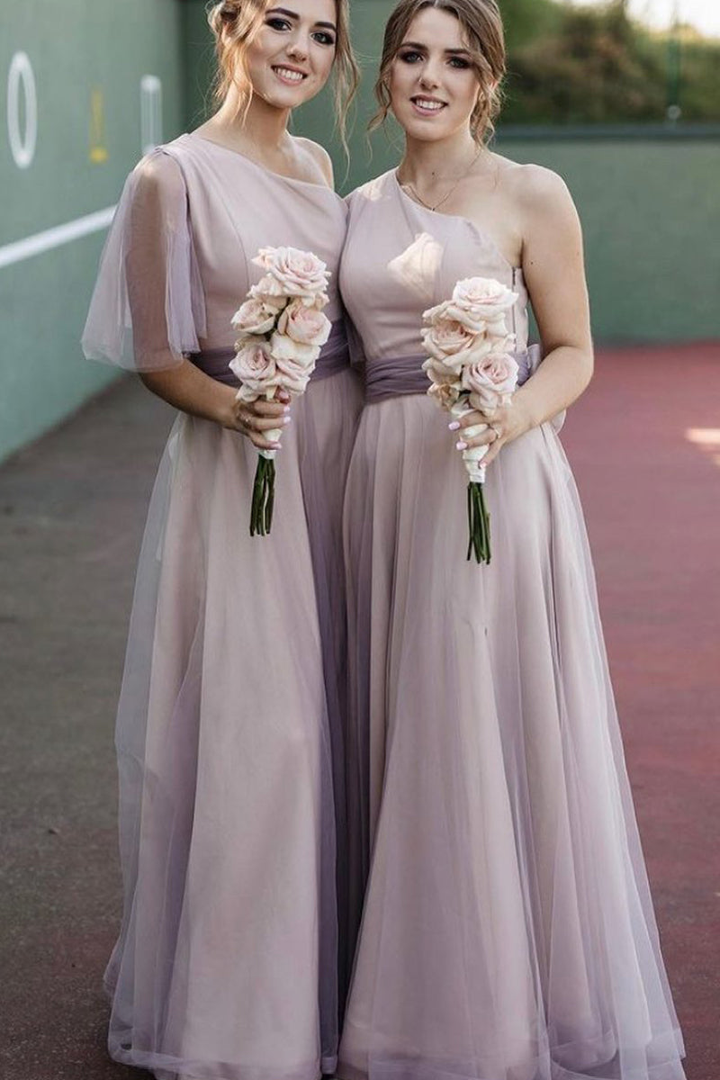Elegant A-Line One Shoulder Long Bridesmaid Dresses