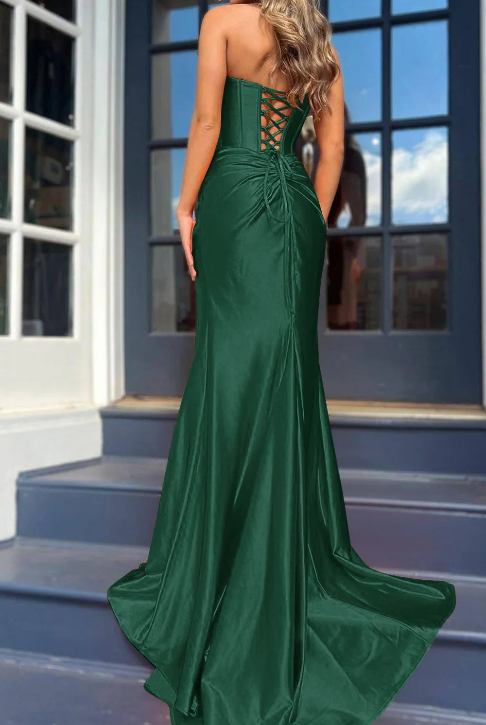 Nadia |Mermaid Strapless Satin Long Prom Dress With Slit