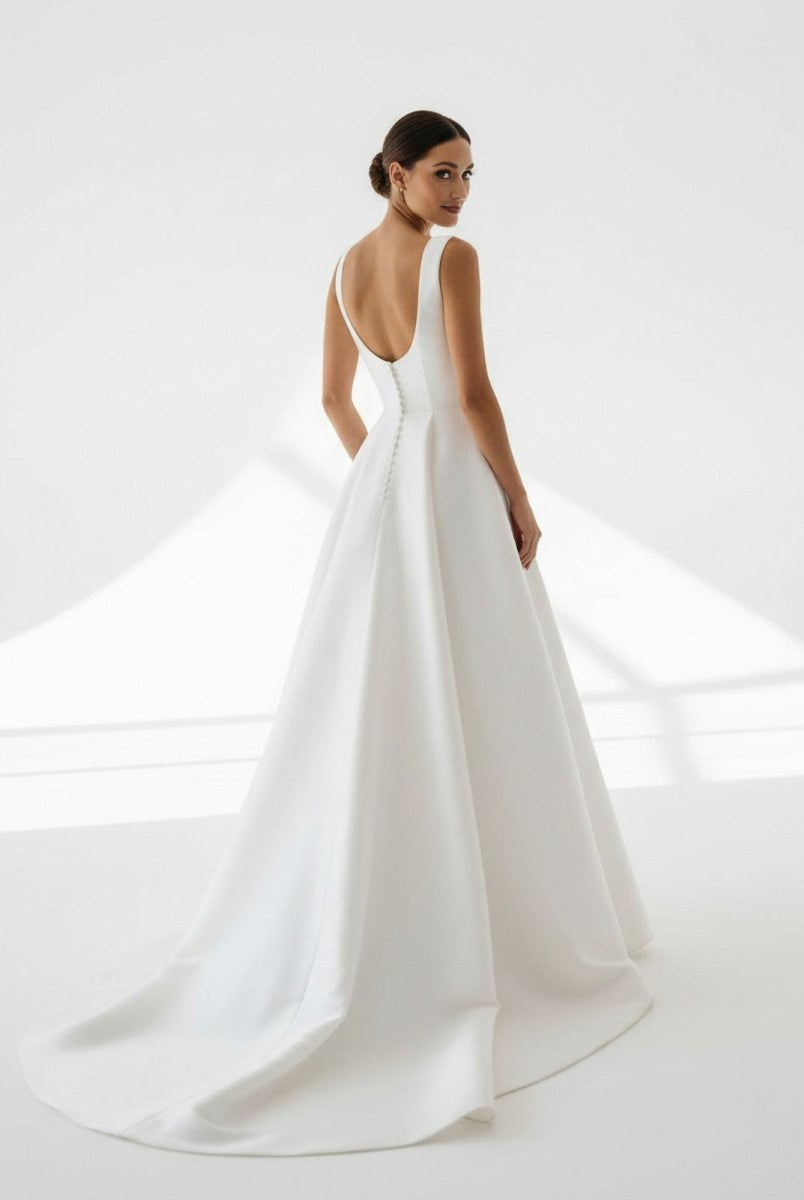 Reverie | Simple A-Line Square Neck White Satin Wedding Dresses