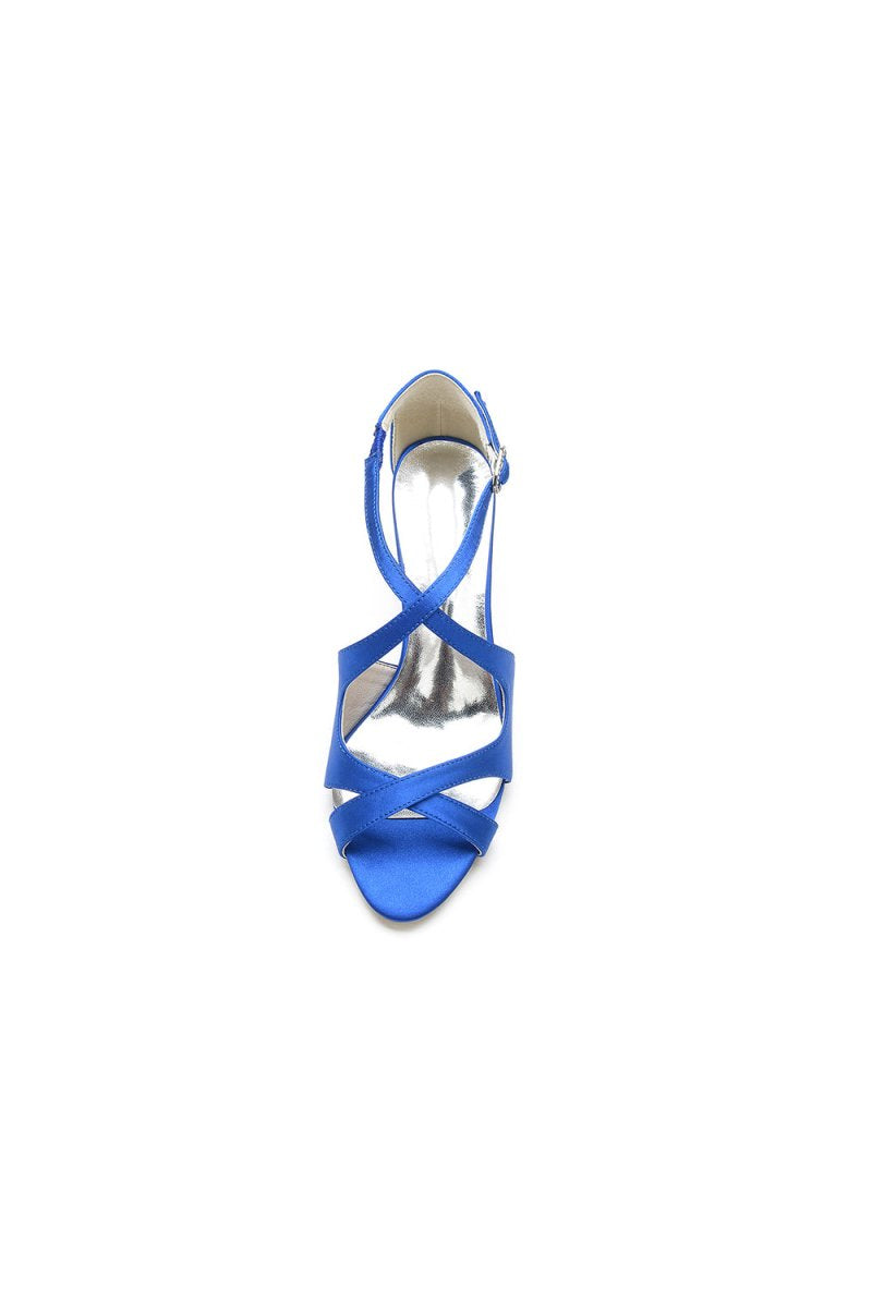 Royal Blue Satin Cross - Strap Pump with Ankle Strap - KissProm