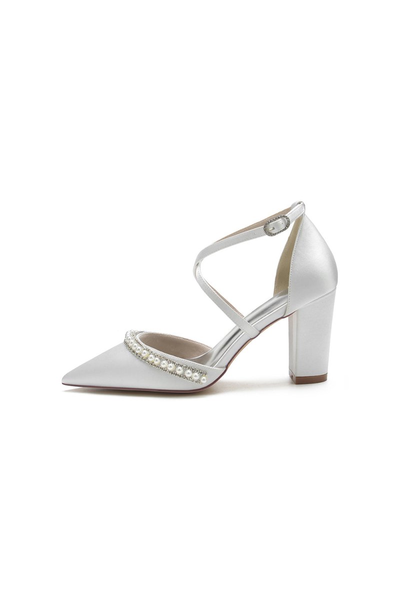 Champagne Satin Pump with Pearl and Metal Accents - KissProm