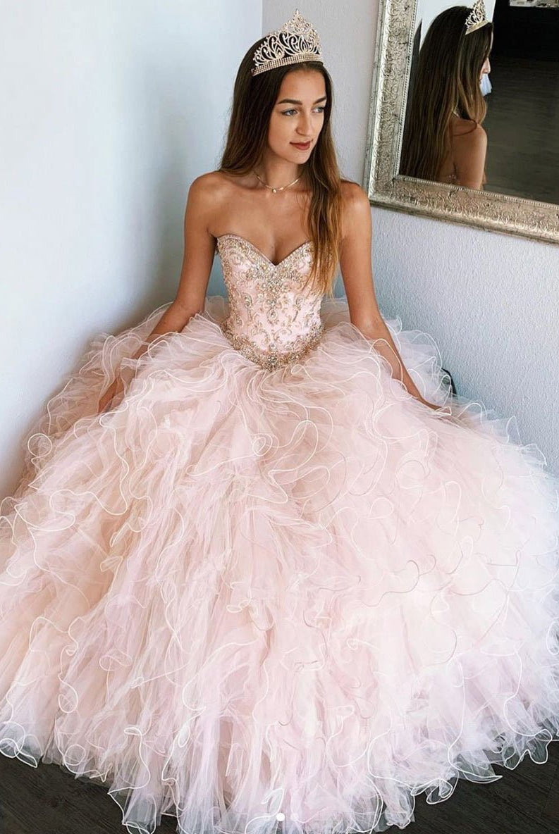 Pink Sweetheart Sleeveless Tulle Prom Dresses - KissProm