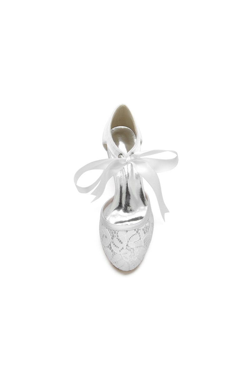 Elegant White Lace High Heels with Bow Accent - KissProm