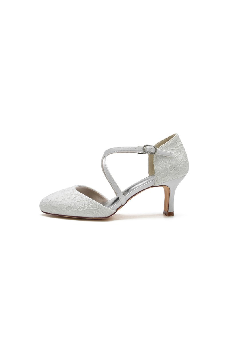 White Lace Mid - Heel Pumps with Elegant Design - KissProm