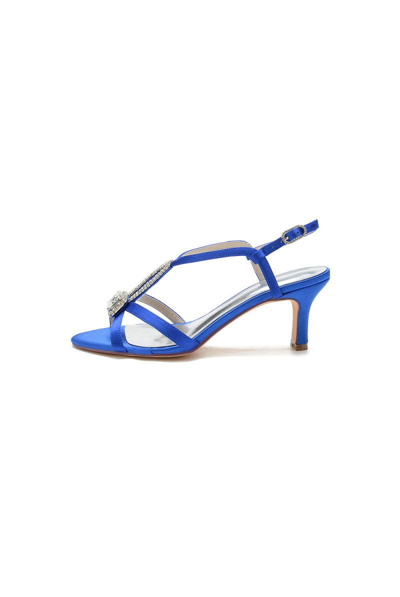 Elegant Royal Blue Satin Peep - Toe Pump with Silver Ornament - KissProm