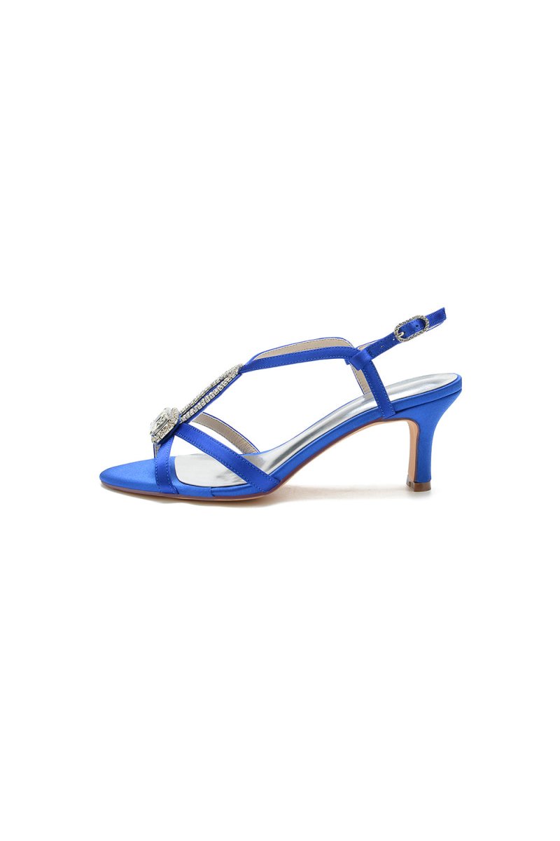 Elegant Royal Blue Satin Peep - Toe Pump with Silver Ornament - KissProm