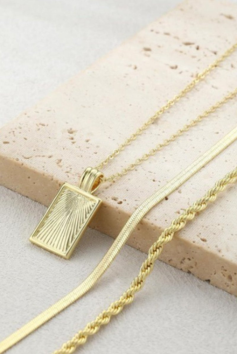 Geometric Square Pendant Layered Necklace - KissProm