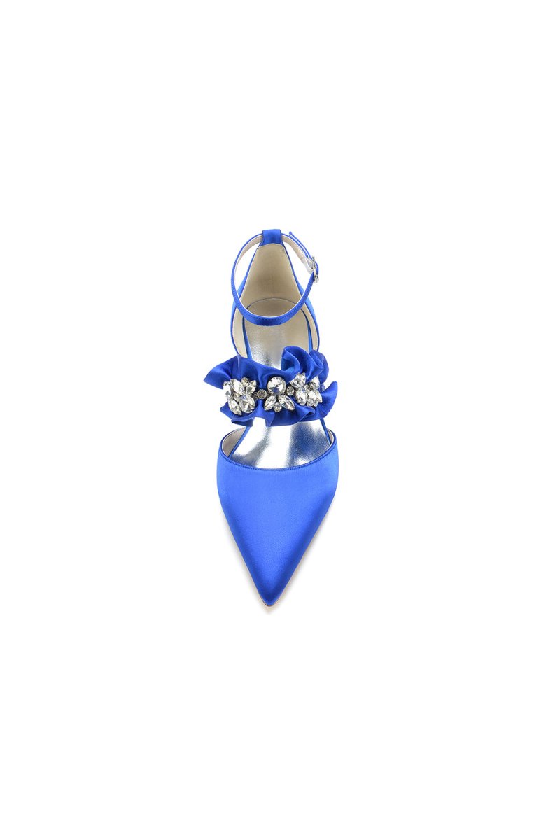 Pointed Toe Rhinestone Beaded Buckle Kitten Heels - KissProm