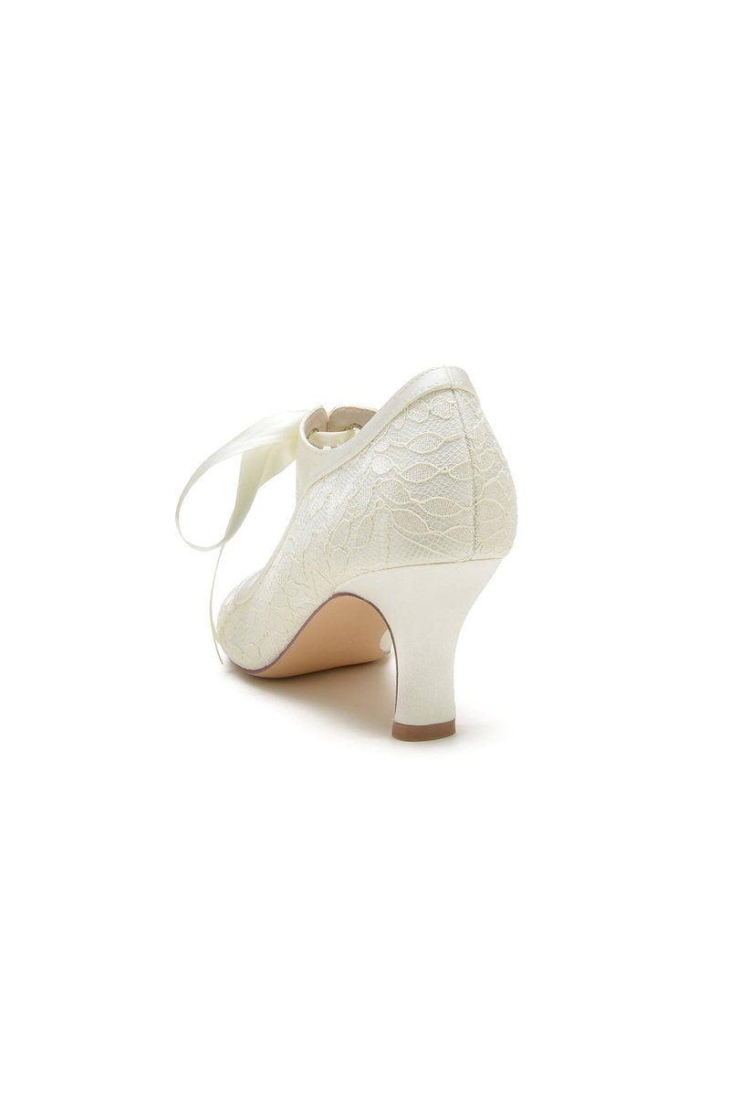 Ivory Lace High Heels Featuring a Classic Bow Design - KissProm