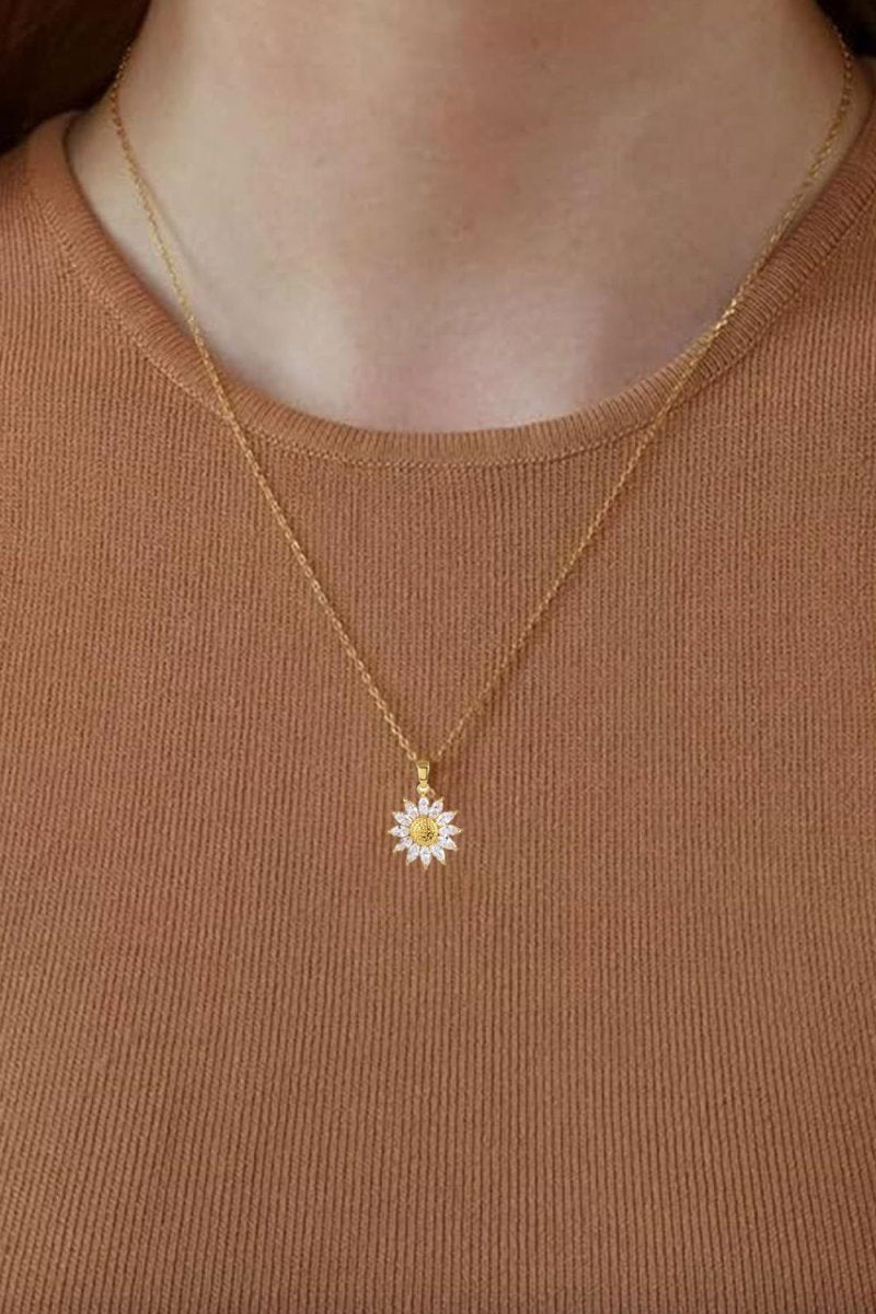 Sunflower Pendant Zircon Necklace - KissProm