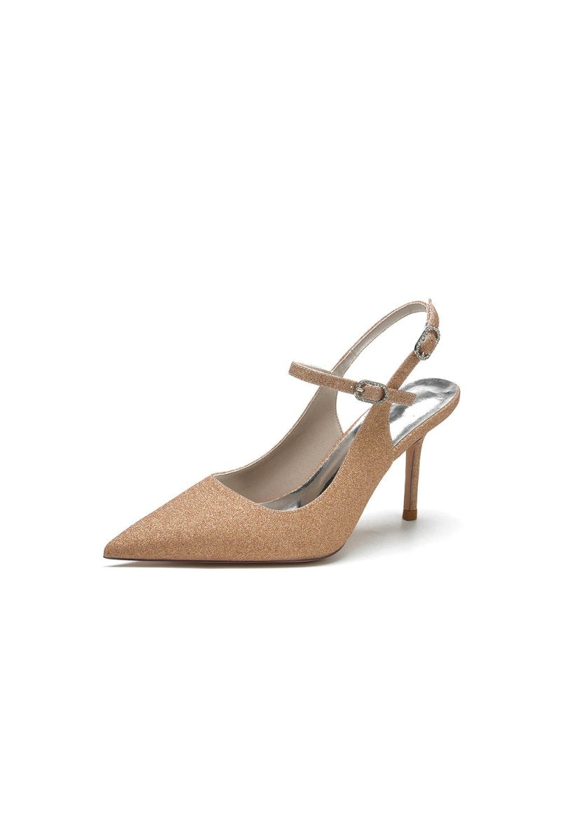 Sequin Slingback Pointed Toe High Heels - KissProm