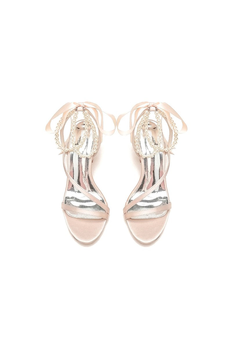 Pearl Open Toe Ankle Strap High Heels - KissProm