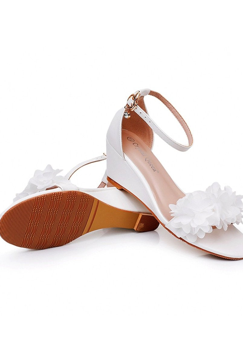 White Floral Open Toe Ankle - Strap Beach Sandals - KissProm