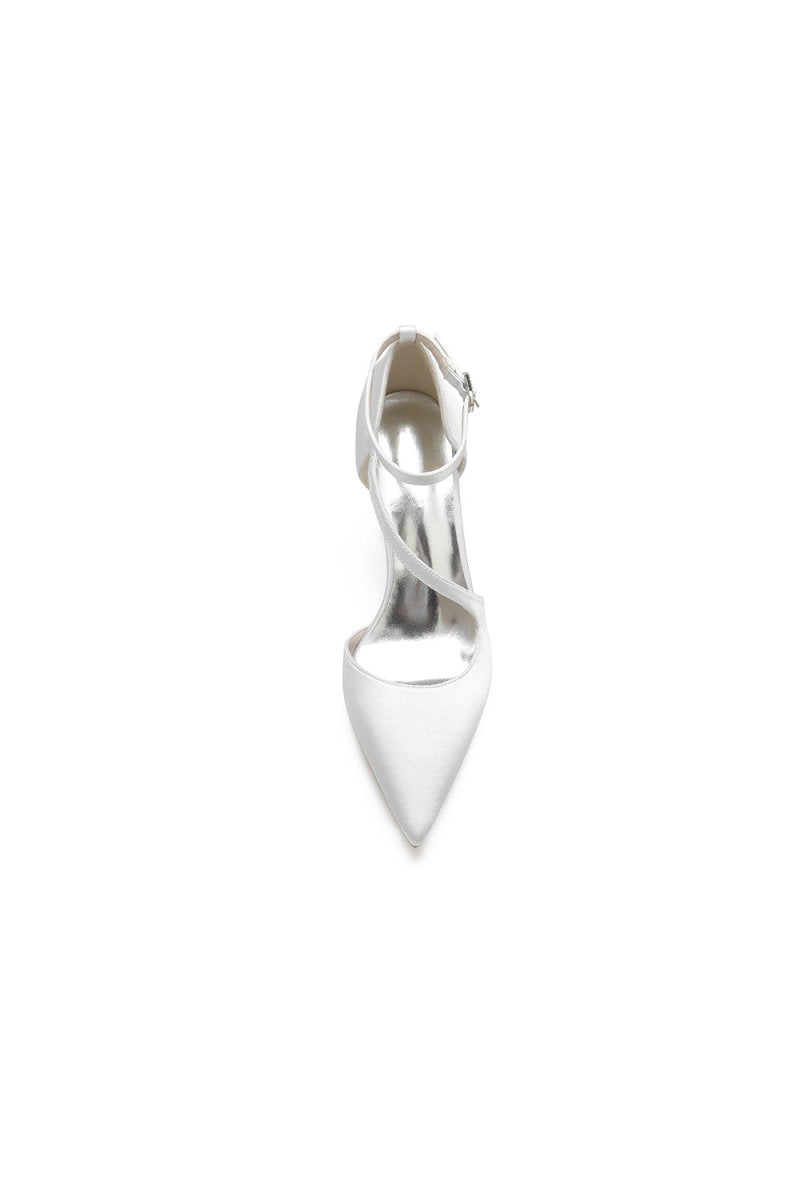 White Silk Pump with Decorative Ankle Strap - KissProm